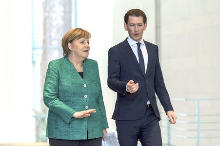 Pressekonferenz mit Merkel und Kurz in Berlin