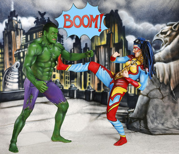GEEK ART: Hulk vs Iron Quinn Bodypainting