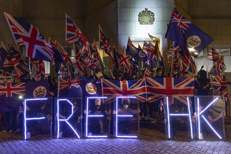 Demonstration vor dem britischen Konsulat in Hongkong