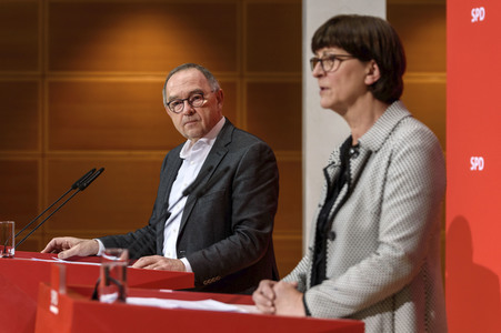 Prssekonferenz der SPD-Vorsiztenden in Berlin