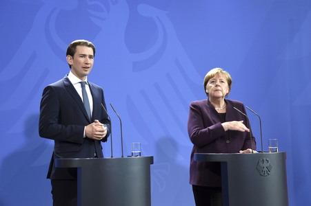 Pressekonferenz mit Angela Merkel und Sebastian Kurz in Berlin