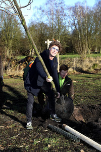 Atze Schröder pflanzt einen Baum in Hamburg