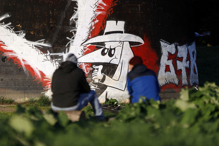 Grafitti 'Spion & Spion' in Köln