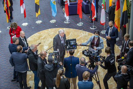 Pressetermin bei der Innenministerkonferenz 2020 in Erfurt