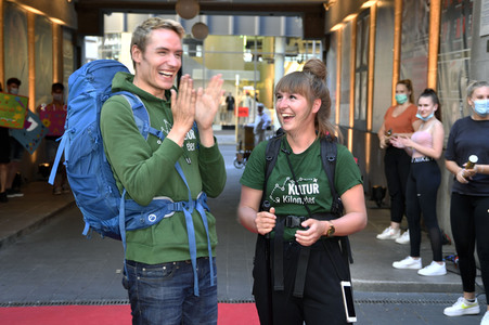 Zieleinlauf der Aktion '750 Kulturkilometer' in Berlin