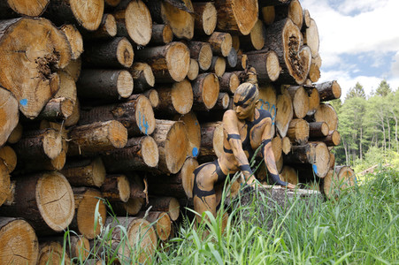 NATURE ART: Holzstapel / Wood Pile Bodypainting