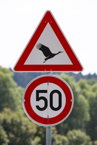 Verkehehrszeichen 'Vorsicht Storch' in Überlingen