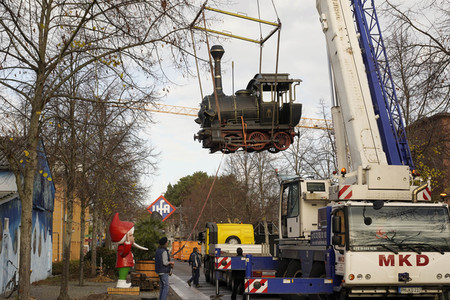 Eintreffen der Lokomotive Emma im Filmpark Babelsberg in Potsdam