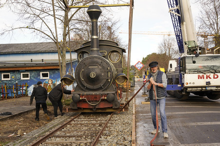 Eintreffen der Lokomotive Emma im Filmpark Babelsberg in Potsdam