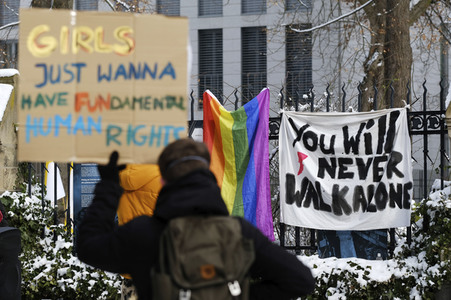 Demonstration gegen das polnische Abtreibungsgesetz in Berlin