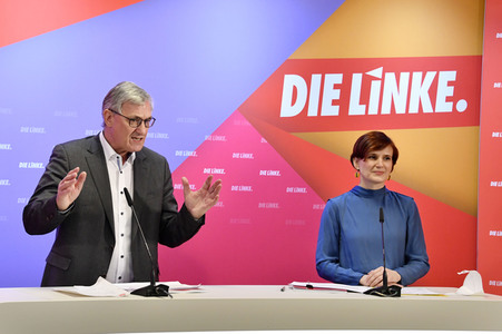 Pressekonferenz zum Wahlprogramm der Partei Die Linke in Berlin