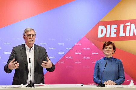 Pressekonferenz zum Wahlprogramm der Partei Die Linke in Berlin