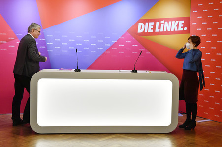 Pressekonferenz zum Wahlprogramm der Partei Die Linke in Berlin