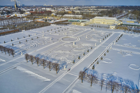 Luftbild der Herrenhäuser Gärten in Hannover