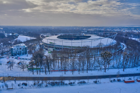 Luftbild der HDI Arena in Hannover