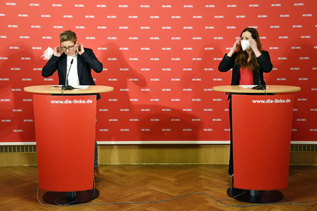 Pressekonferenz mit den neuen Vorsitzenden der Partei Die Linke in Berlin