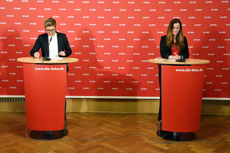 Pressekonferenz mit den neuen Vorsitzenden der Partei Die Linke in Berlin