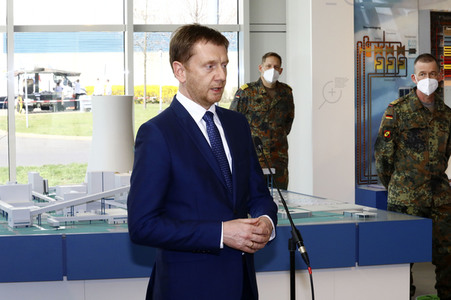 Pressetermin mit Annegret Kramp-Karrenbauer und Michael Kretschmer in Boxberg