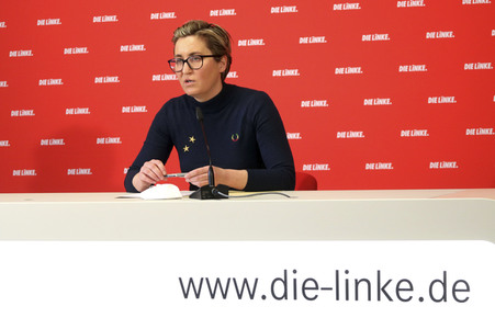 Pressekonferenz mit Susanne Hennig-Wellsow in Berlin