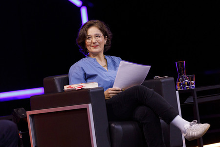 Gerald Knaus, Isabel Schayani und Jean Asselborn auf der lit.Cologne 2021 in Köln
