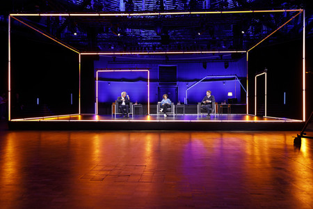 Gerald Knaus, Isabel Schayani und Jean Asselborn auf der lit.Cologne 2021 in Köln