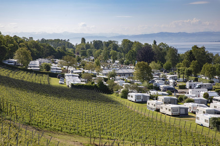 Vollbesetzter Campingplatz in Hagnau am Bodensee