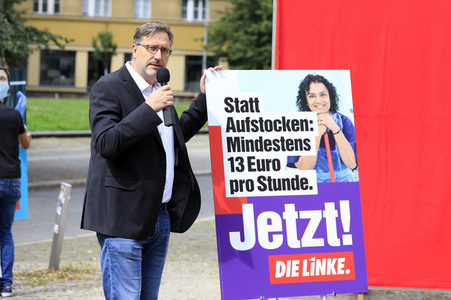 Pressetermin zur Plakatkampagne der Partei Die Linke zur Bundestagsswahl 2021 in Berlin