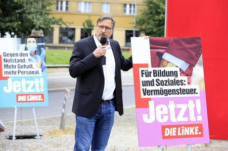 Pressetermin zur Plakatkampagne der Partei Die Linke zur Bundestagsswahl 2021 in Berlin