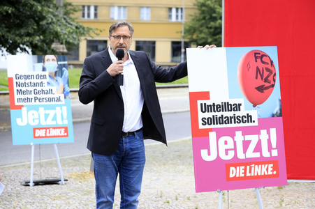 Pressetermin zur Plakatkampagne der Partei Die Linke zur Bundestagsswahl 2021 in Berlin