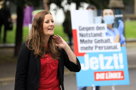 Pressetermin zur Plakatkampagne der Partei Die Linke zur Bundestagsswahl 2021 in Berlin