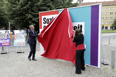 Pressetermin zur Plakatkampagne der Partei Die Linke zur Bundestagsswahl 2021 in Berlin