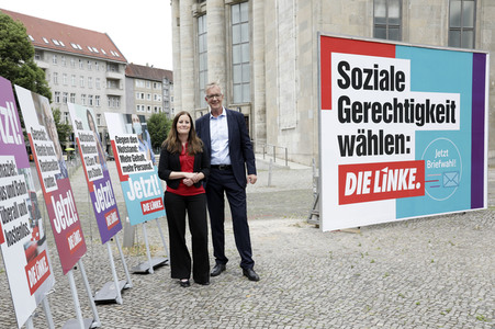 Pressetermin zur Plakatkampagne der Partei Die Linke zur Bundestagsswahl 2021 in Berlin