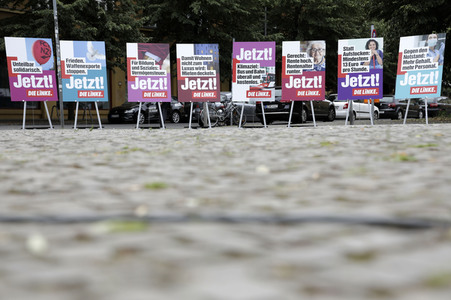 Pressetermin zur Plakatkampagne der Partei Die Linke zur Bundestagsswahl 2021 in Berlin