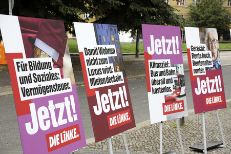 Pressetermin zur Plakatkampagne der Partei Die Linke zur Bundestagsswahl 2021 in Berlin