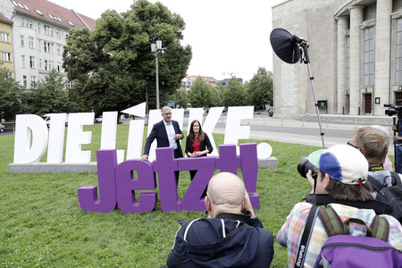 Pressetermin zur Plakatkampagne der Partei Die Linke zur Bundestagsswahl 2021 in Berlin