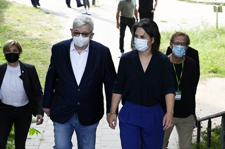 Besuch von Kanlzerkandidatin Annalena Baerbock und Joschka Fischer in Frankfurt (Oder)