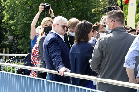 Besuch von Kanlzerkandidatin Annalena Baerbock und Joschka Fischer in Frankfurt (Oder)
