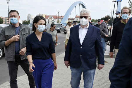 Besuch von Kanlzerkandidatin Annalena Baerbock und Joschka Fischer in Frankfurt (Oder)