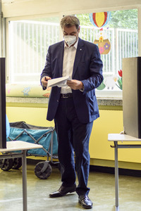 Stimmabgabe von Markus Söder zur Bundestagswahl 2021 in Nürnberg