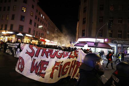 Demonstration gegen Räumung von linkem Wohnprojekt in Berlin