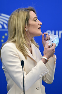 Pressekonferenz mit Roberta Metsola im Europäischen Parlament in Straßburg