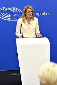 Pressekonferenz mit Roberta Metsola im Europäischen Parlament in Straßburg
