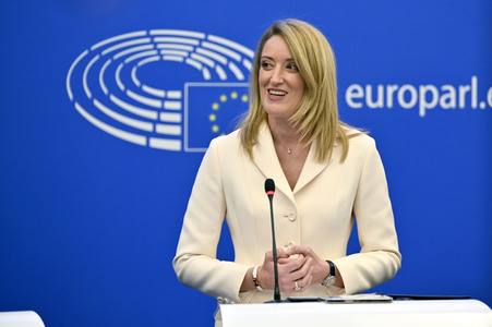 Pressekonferenz mit Roberta Metsola im Europäischen Parlament in Straßburg