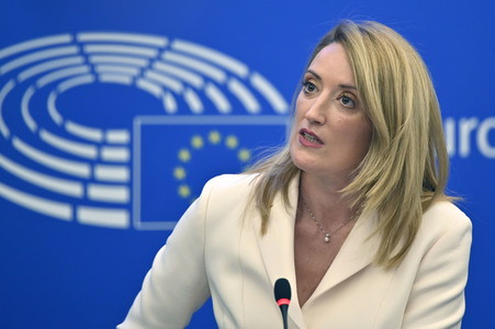 Pressekonferenz mit Roberta Metsola im Europäischen Parlament in Straßburg