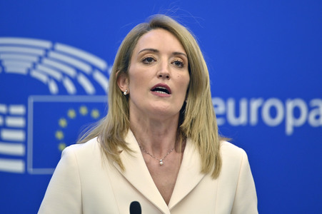 Pressekonferenz mit Roberta Metsola im Europäischen Parlament in Straßburg