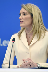 Pressekonferenz mit Roberta Metsola im Europäischen Parlament in Straßburg