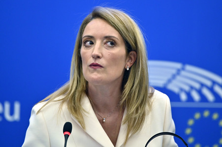 Pressekonferenz mit Roberta Metsola im Europäischen Parlament in Straßburg