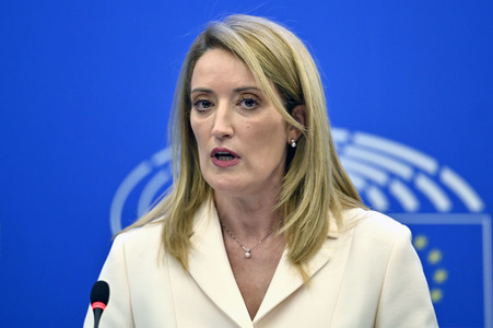 Pressekonferenz mit Roberta Metsola im Europäischen Parlament in Straßburg