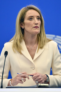 Pressekonferenz mit Roberta Metsola im Europäischen Parlament in Straßburg