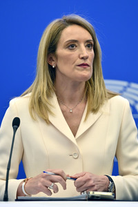 Pressekonferenz mit Roberta Metsola im Europäischen Parlament in Straßburg